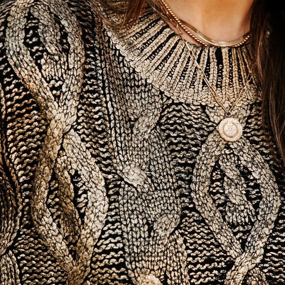 Painted Gold Cable Knit Sweater - Picture 5 of 6